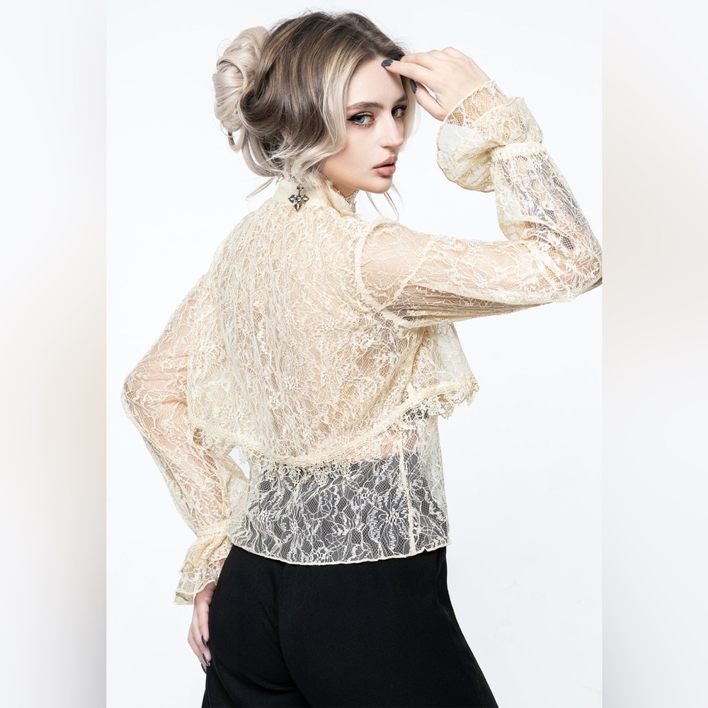 Disturbia Cream Lace Ruffle Blouse - Picture 3 of 7